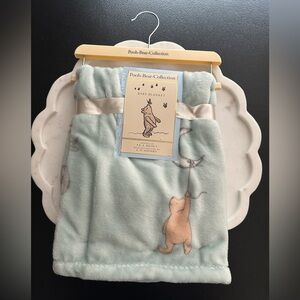 Pooh-Bear Collection ~ Pooh Hanging from Moon Light Blue Baby Blanket